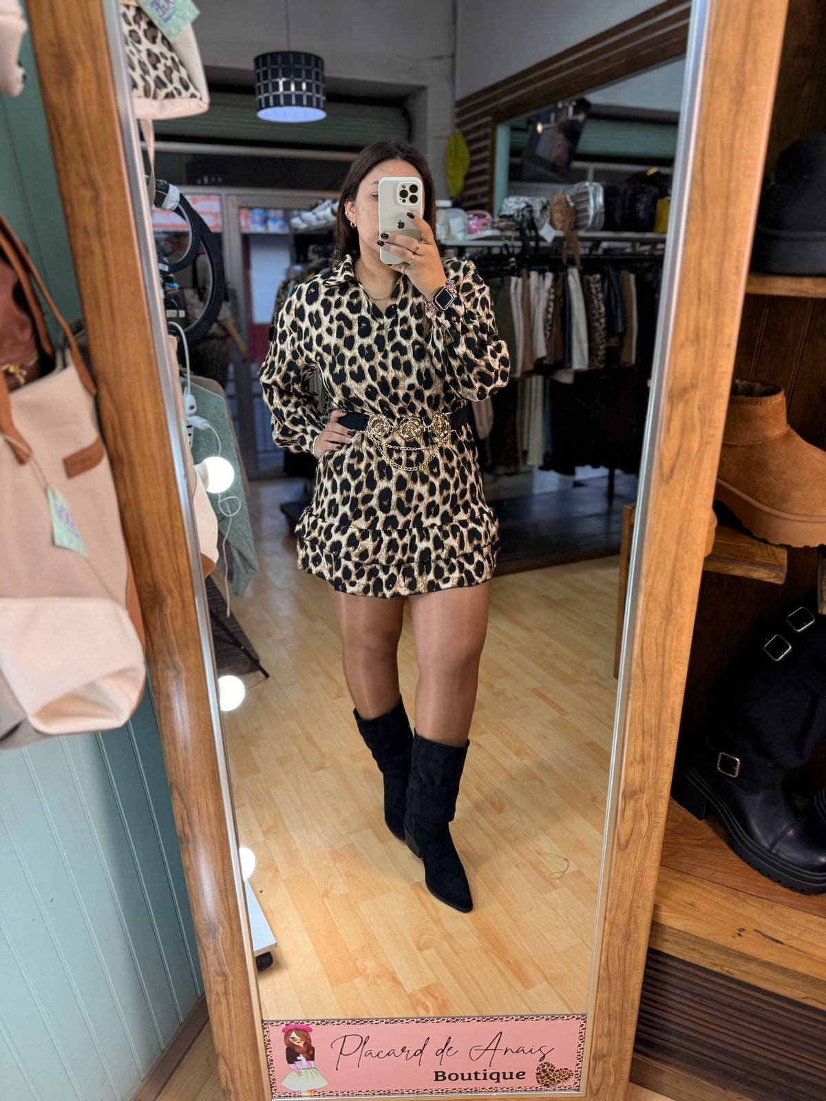Vestido Animal print volantes chocolate
