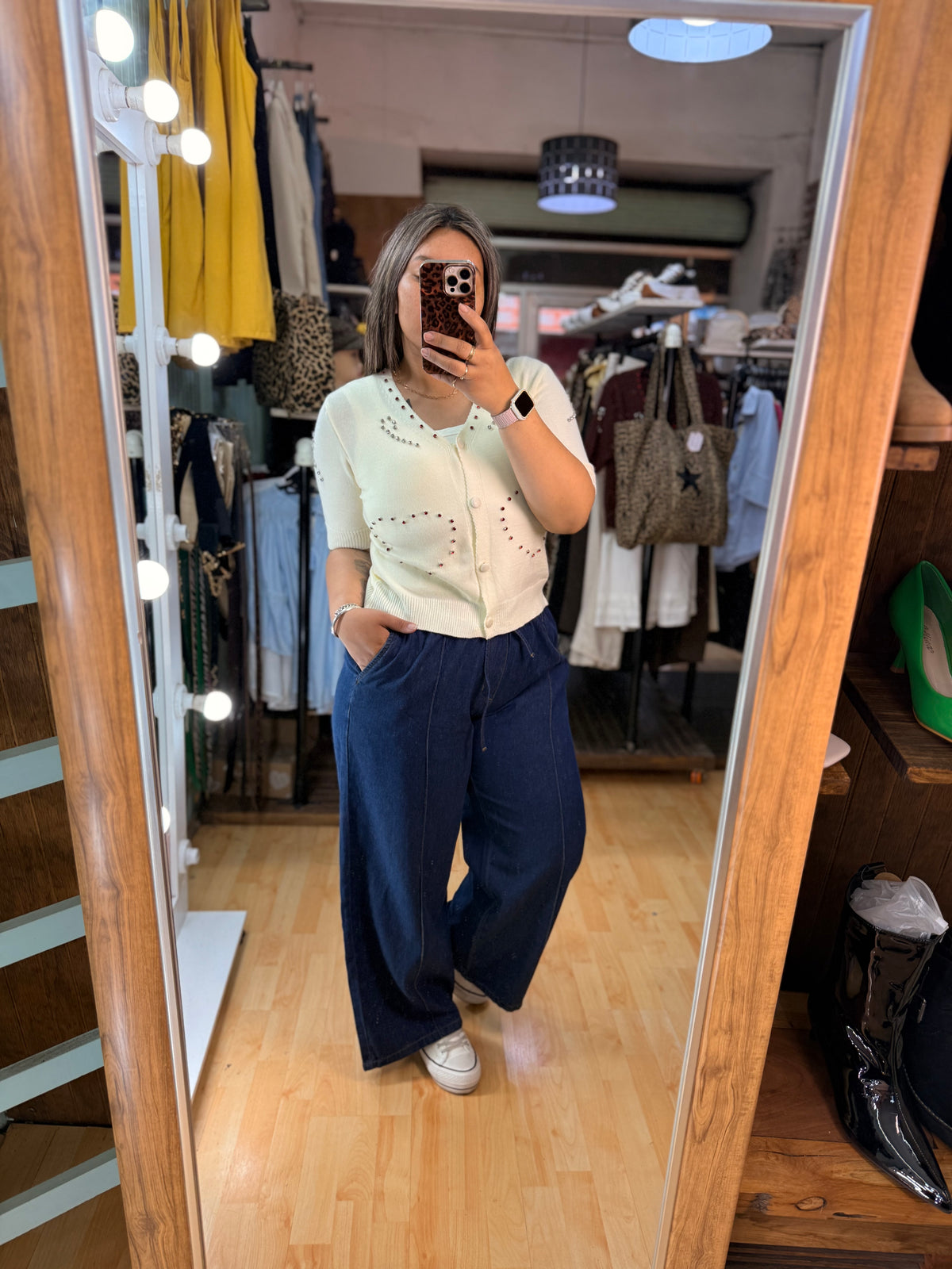 💙Pantalón de mezclilla wide leg con pretina elasticada