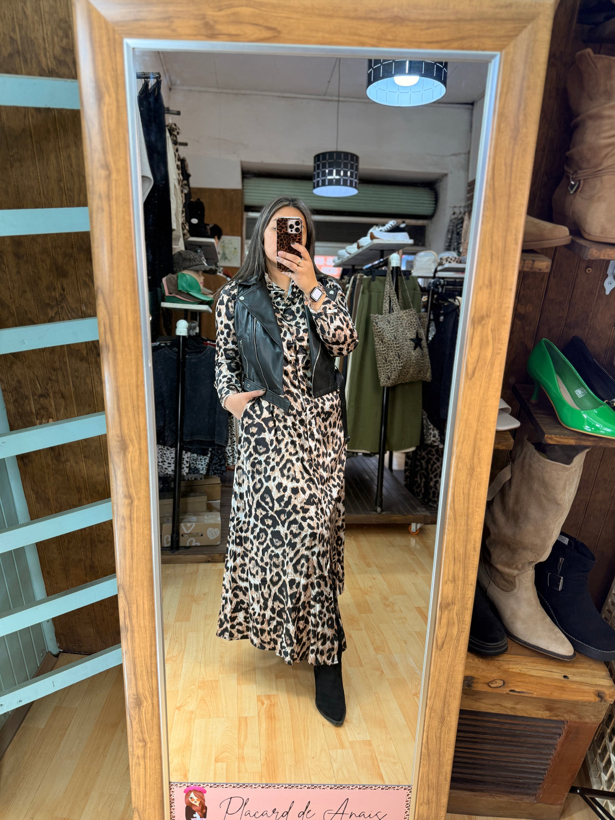 🤎Vestido Camisero Valentina Satin Leopard