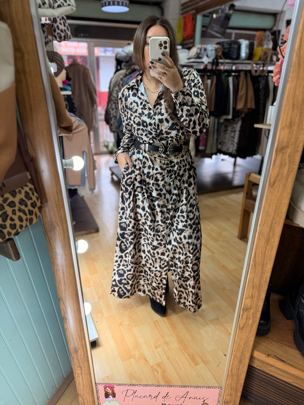 🤎Vestido Camisero Valentina Satin Leopard