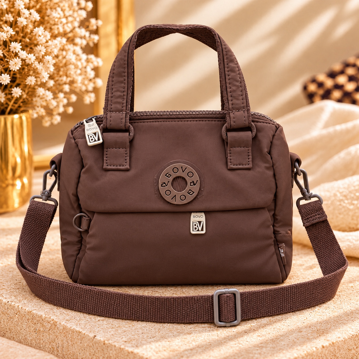 Bolso bandolera chocolate con doble asa