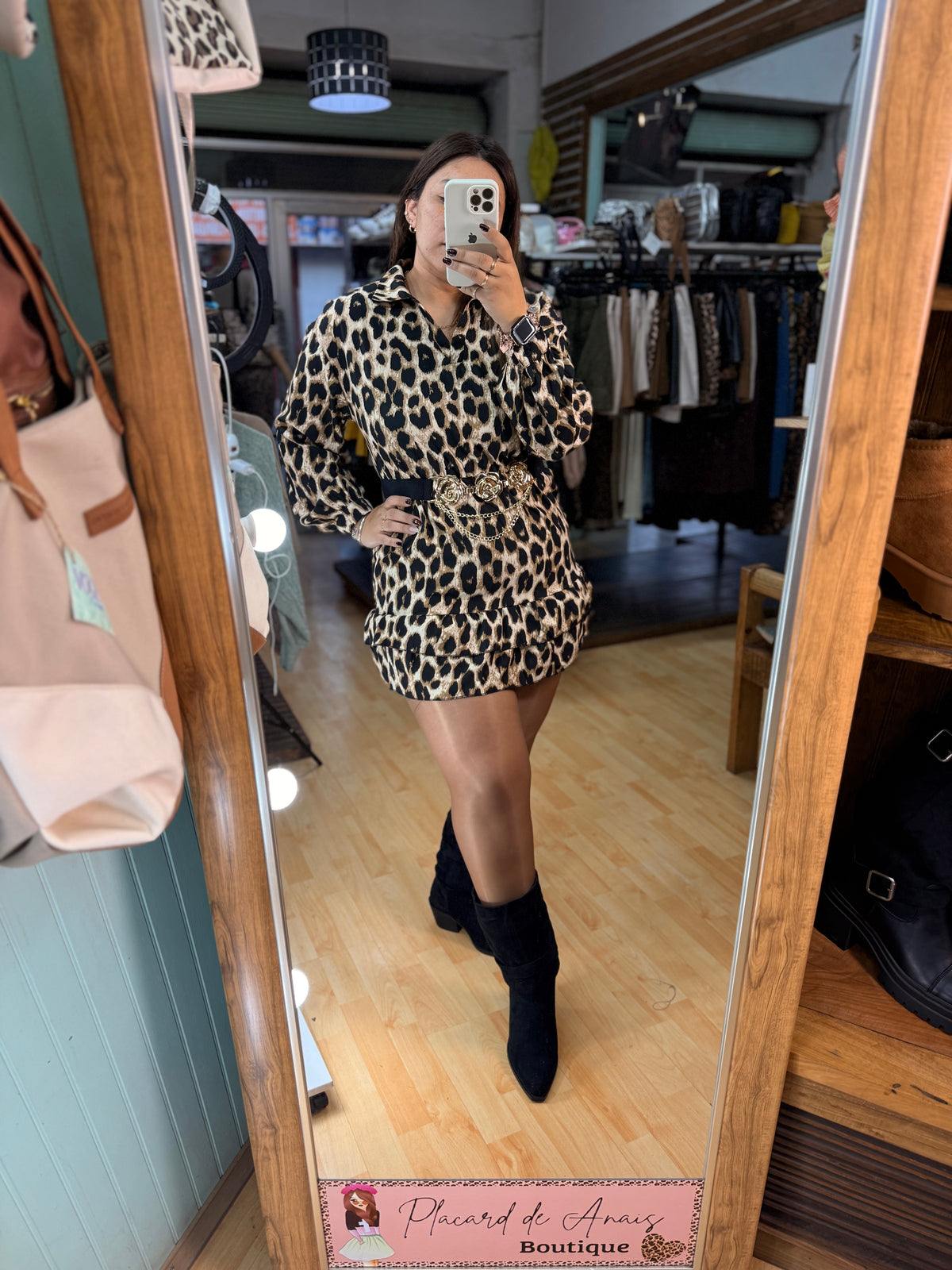 Vestido Animal print volantes chocolate