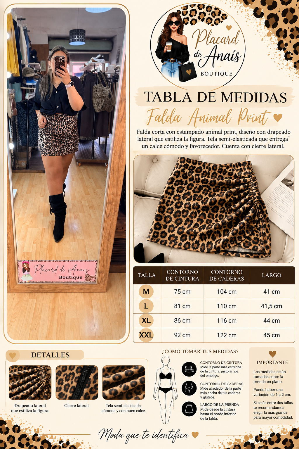 🤎 Minifalda Animal Print con Drapeado Lateral