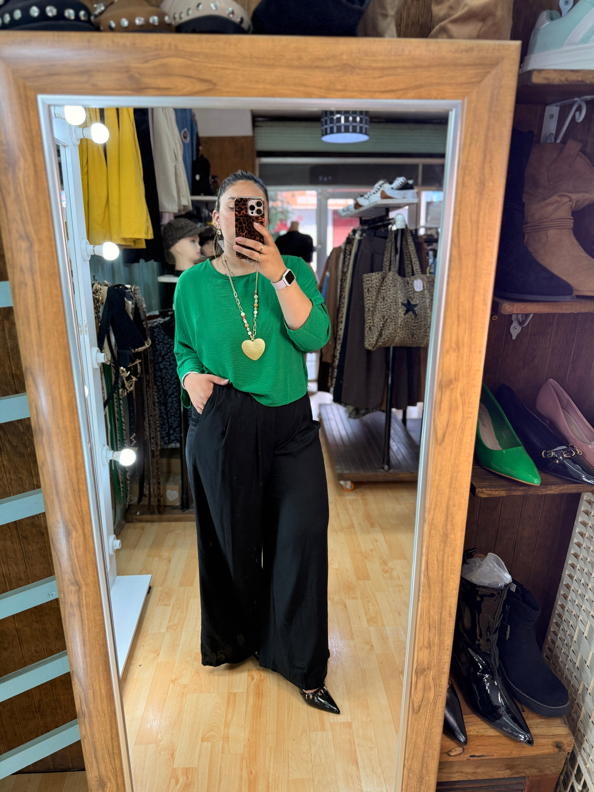 Blusa de textura tipo lino y calce holgado verde 💚