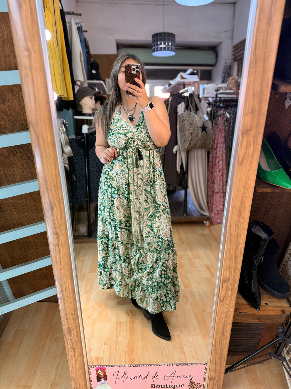 ✨Vestido Largo Paisley Verde con Lazo Ajustable 🌿