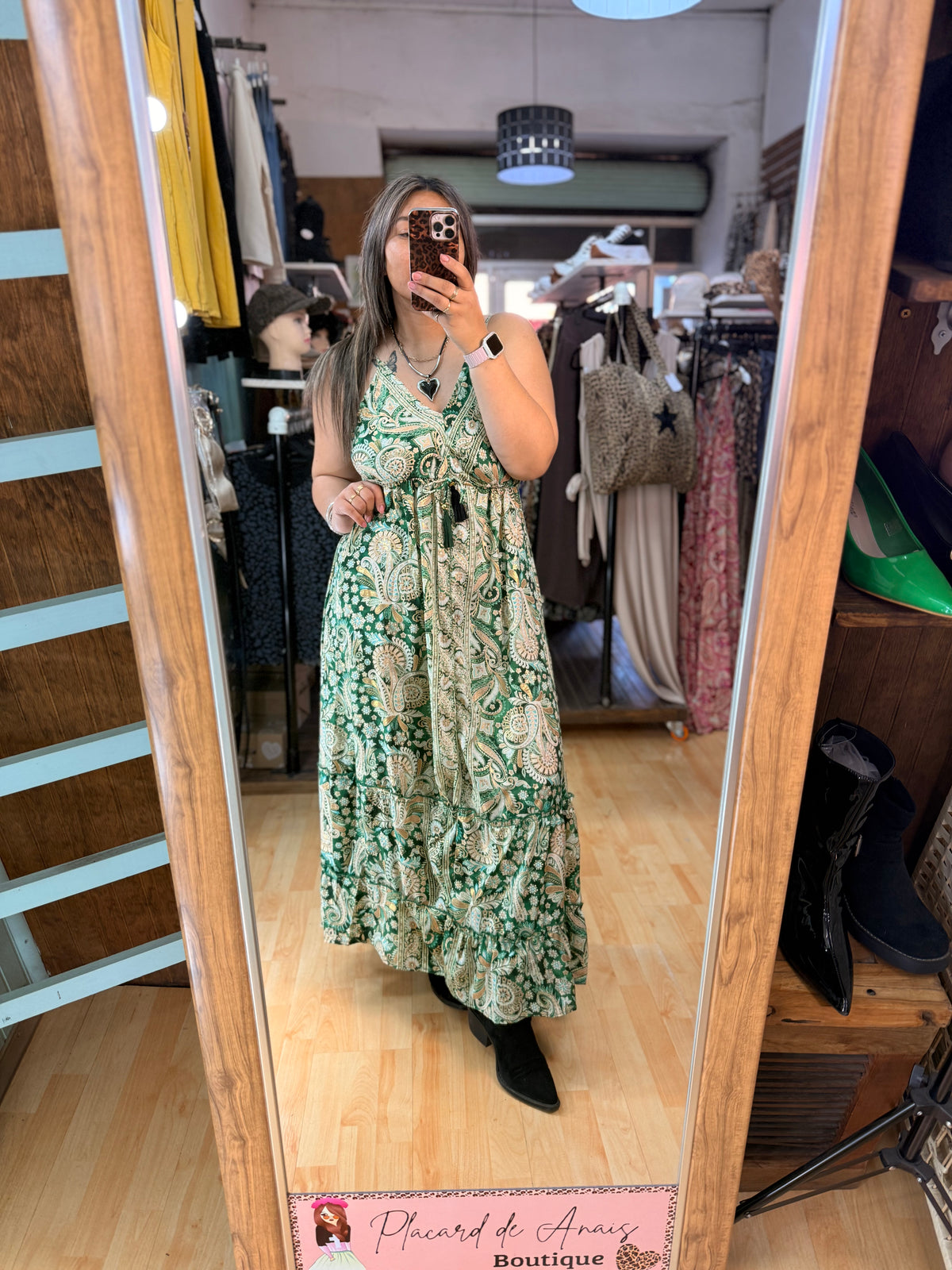 ✨Vestido Largo Paisley Verde con Lazo Ajustable 🌿