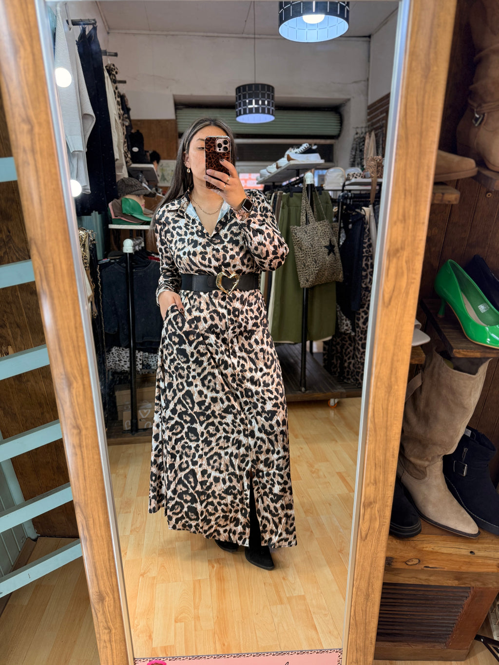 🤎Vestido Camisero Valentina Satin Leopard