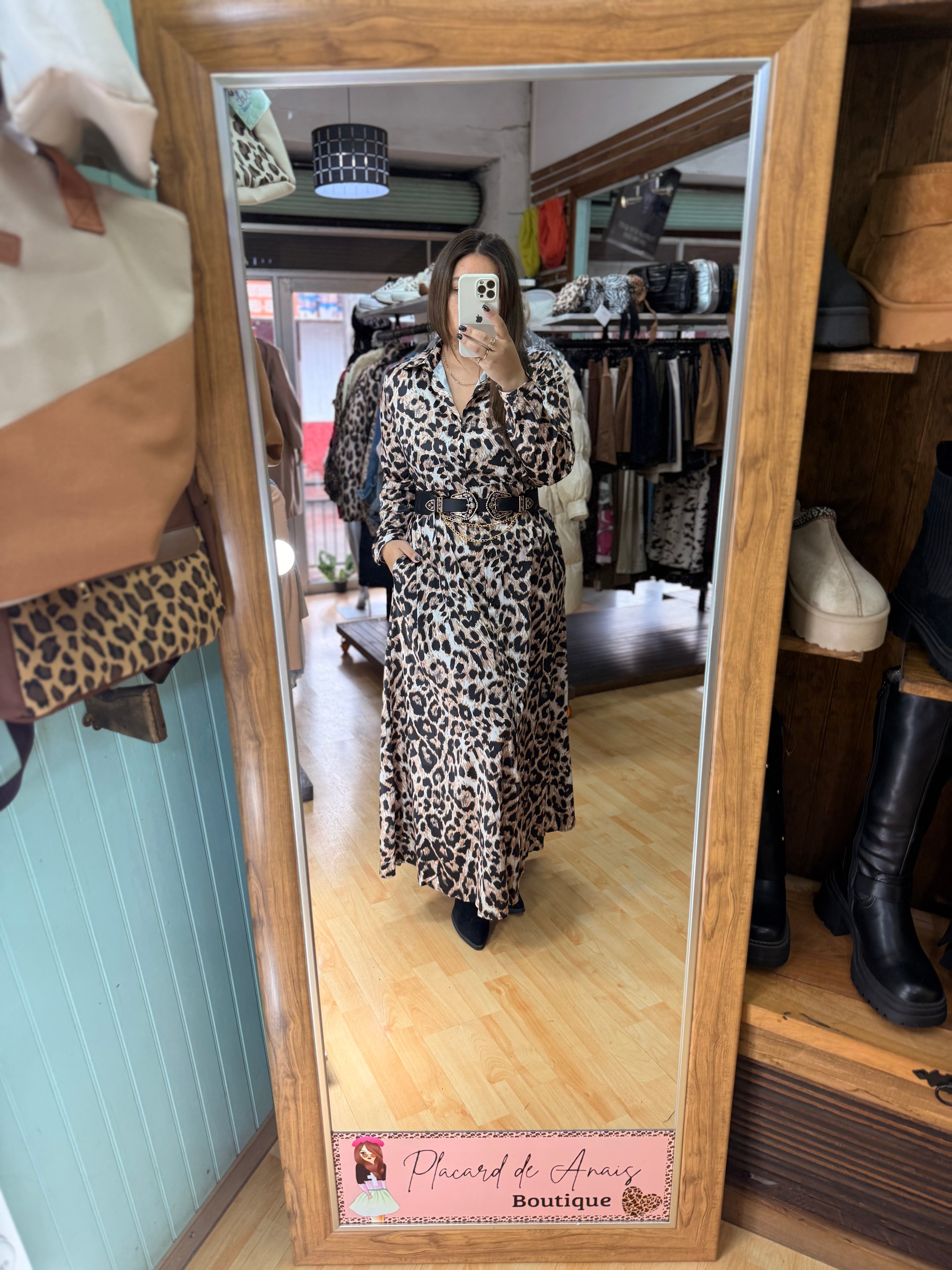 🤎Vestido Camisero Valentina Satin Leopard