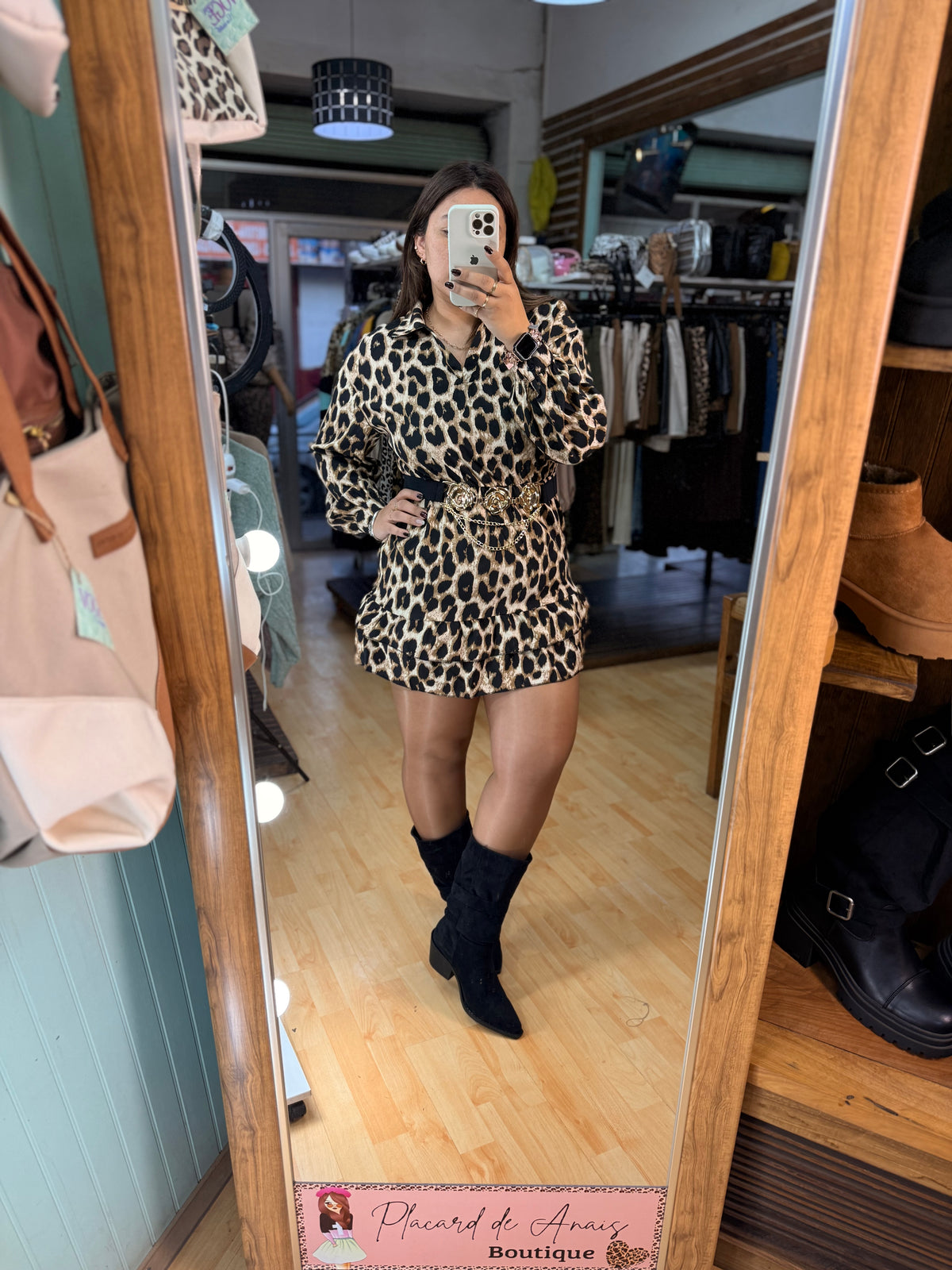 Vestido Animal print volantes chocolate