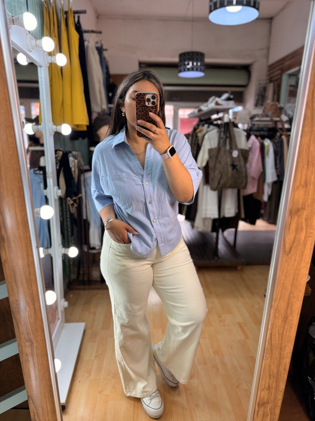 🤍Blusa de lino celeste