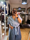 ✨ Blusa de Lino con Amarras – Celeste 🩵