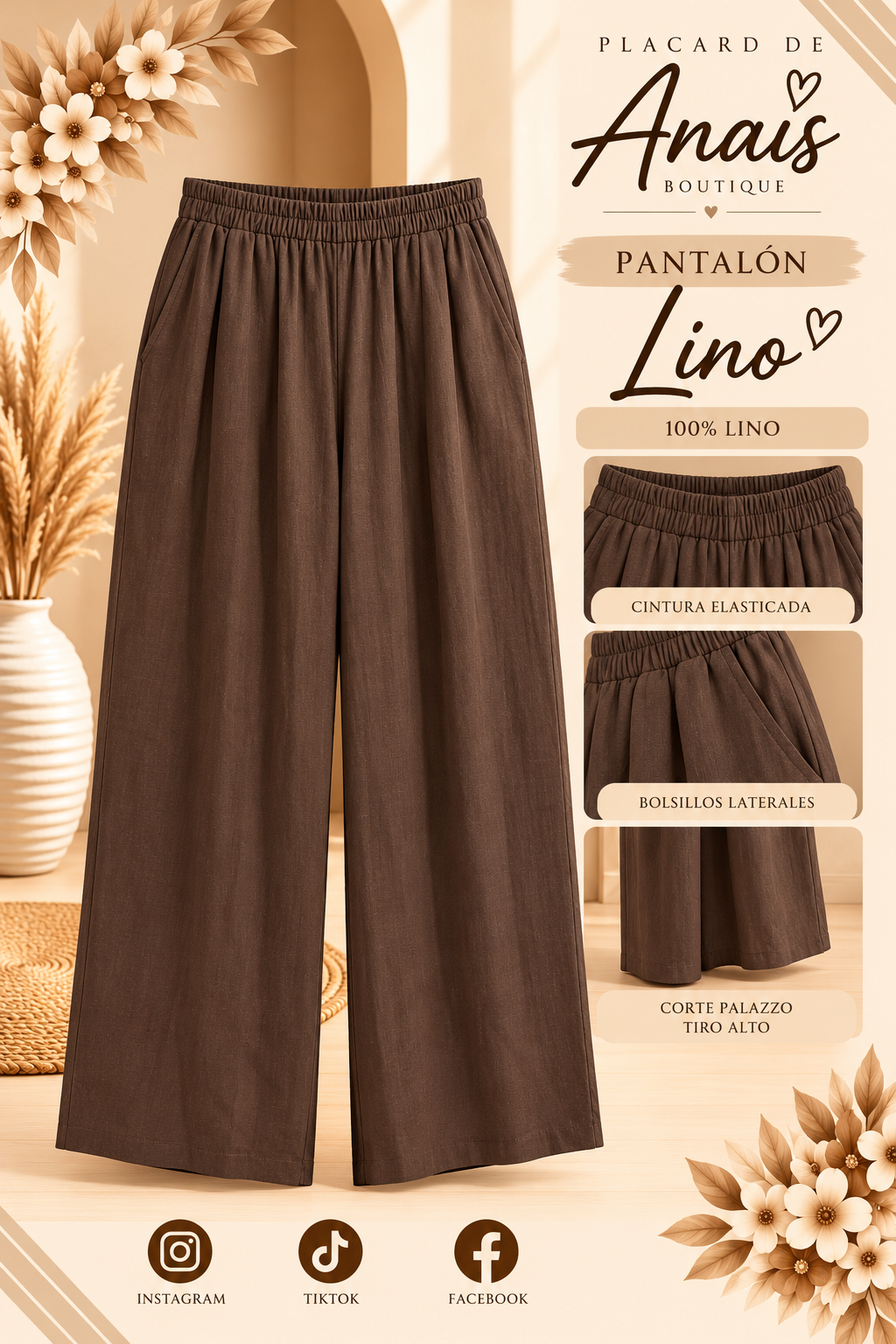 Pantalón de lino chocolate con pinzas delanteras