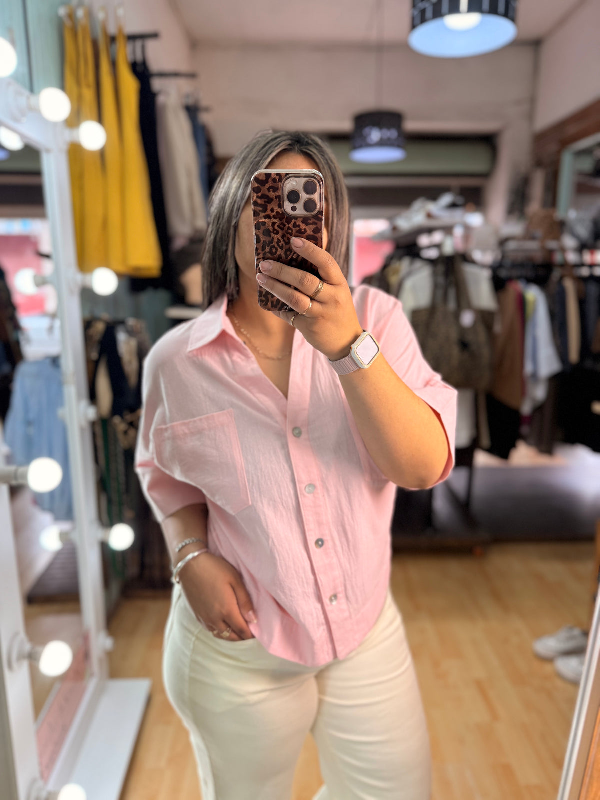 🤍Blusa de lino rosa